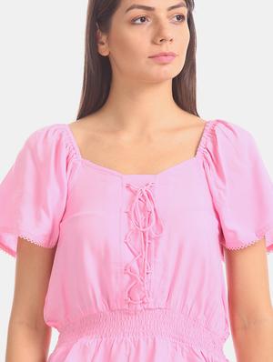 lace up detail blouson top - 17666263 - Standard Image - 6