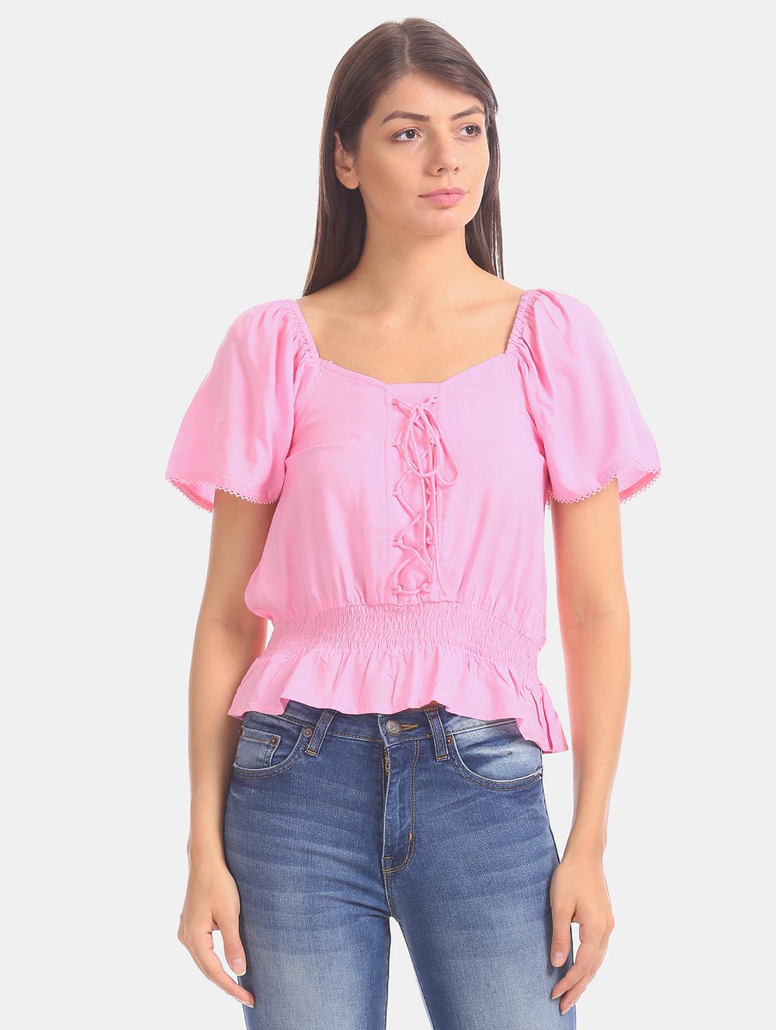 lace up detail blouson top - 17666263 - Zoom Image - 1