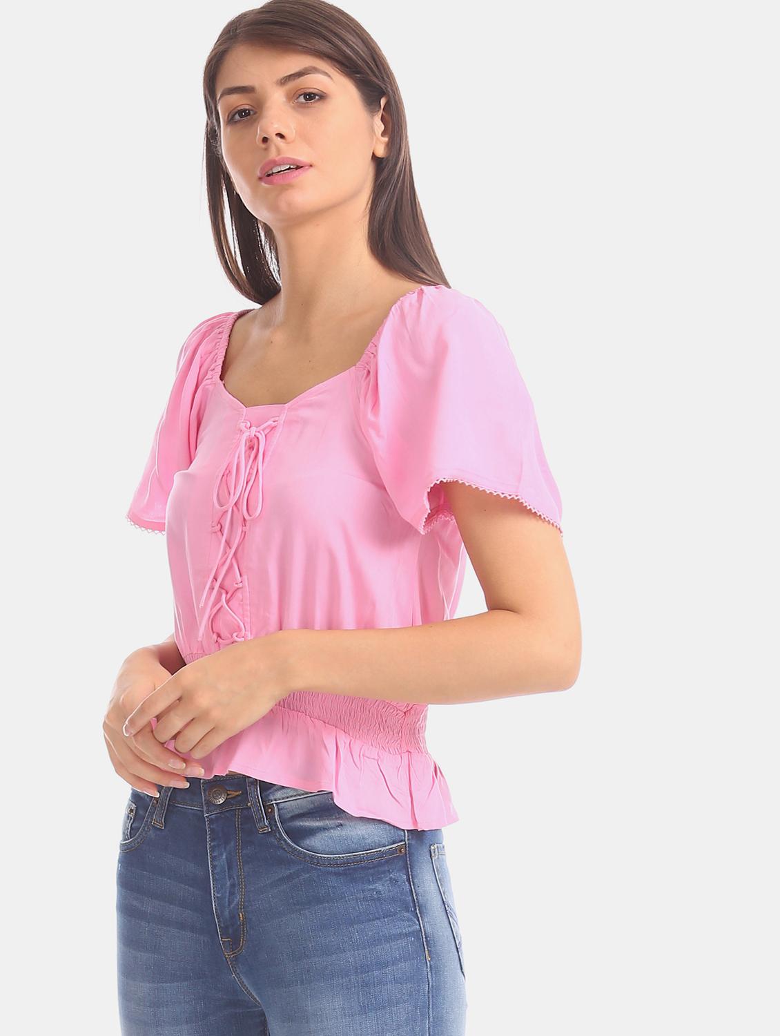lace up detail blouson top - 17666263 - Zoom Image - 2