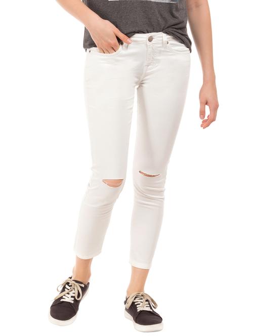 white cotton flat front trousers - 17666399 - Standard Image - 1