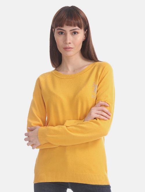 round neck solid pullover - 17666601 - Very Small Image - 1
