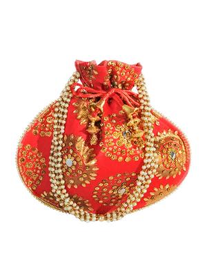 red canvas ethnic potli - 17666823 - Standard Image - 4