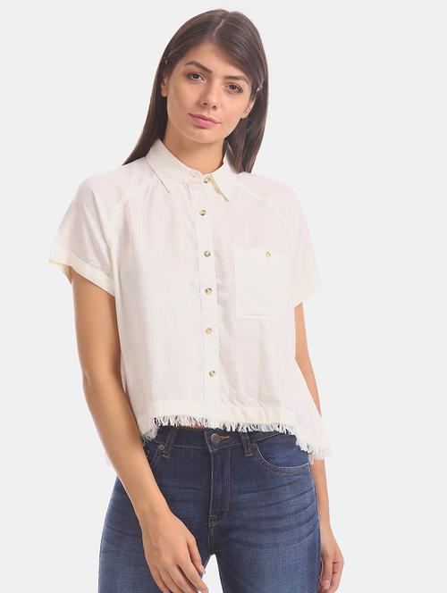 frayed hem solid shirt - 17666961 - Standard Image - 1