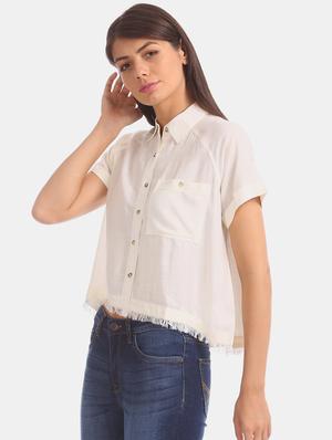 frayed hem solid shirt - 17666961 - Standard Image - 2