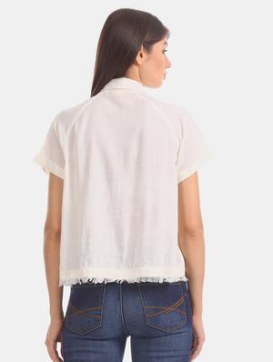 frayed hem solid shirt - 17666961 - Standard Image - 3