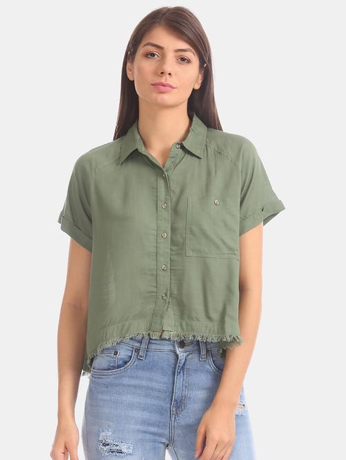 frayed hem solid shirt - 17666963 - Standard Image - 1