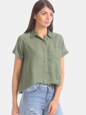 frayed hem solid shirt - 17666963 - Standard Image - 2