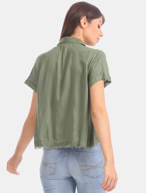 frayed hem solid shirt - 17666963 - Standard Image - 3
