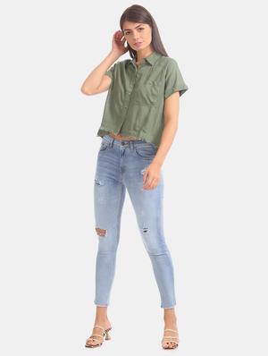 frayed hem solid shirt - 17666963 - Standard Image - 4