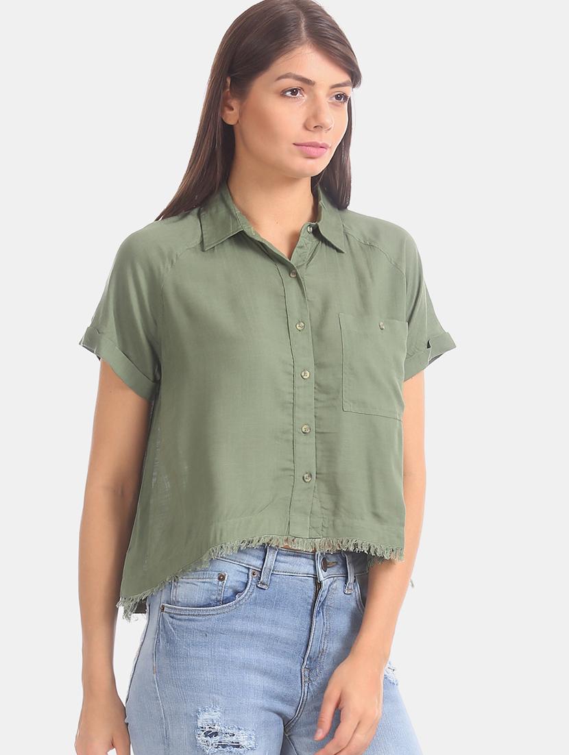 frayed hem solid shirt - 17666963 - Zoom Image - 2