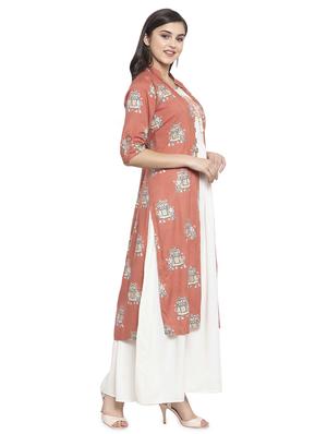 pink rayon layered ethnic dress - 17667172 - Standard Image - 2