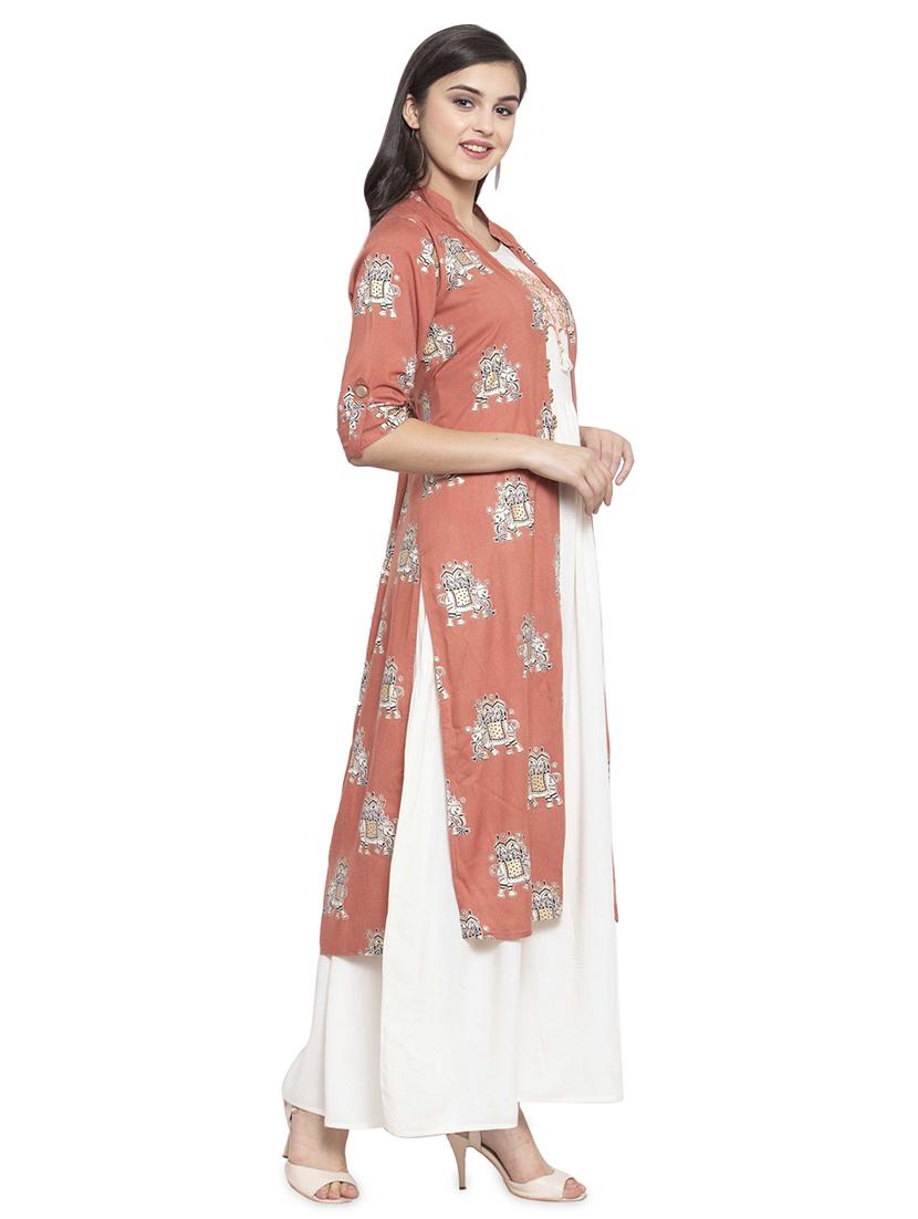 pink rayon layered ethnic dress - 17667172 - Zoom Image - 2