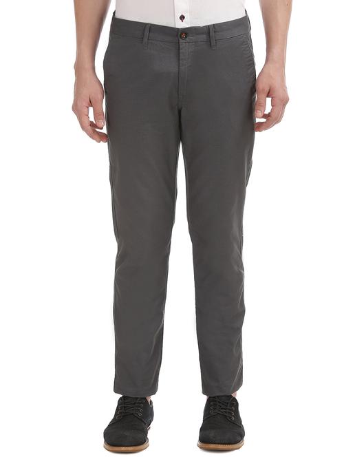 grey textured flat front casual trouser - 17667188 - Standard Image - 1