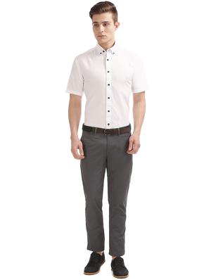 grey textured flat front casual trouser - 17667188 - Standard Image - 4