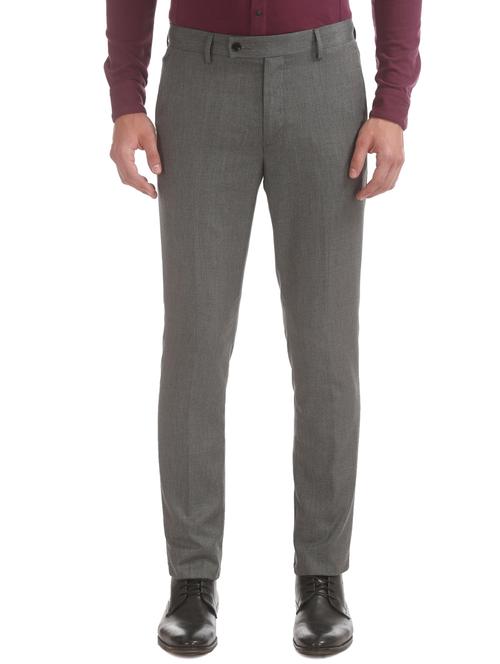 grey textured flat front formal trouser - 17667219 - Very Small Image - 1