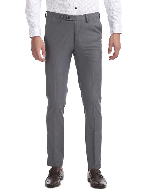 grey textured flat front formal trouser - 17667227 - Standard Image - 1