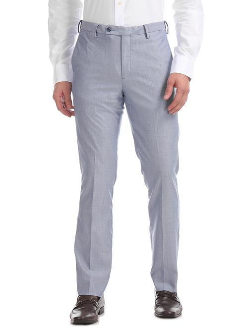 blue textured flat front formal trouser - 17667228 - Standard Image - 1