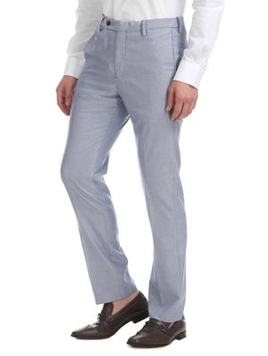 blue textured flat front formal trouser - 17667228 - Standard Image - 2