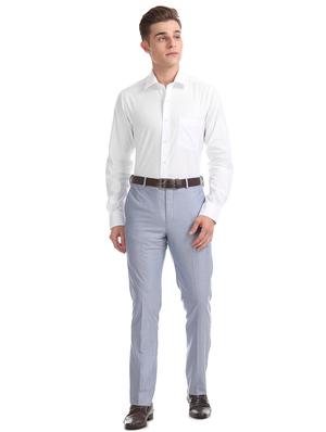 blue textured flat front formal trouser - 17667228 - Standard Image - 4