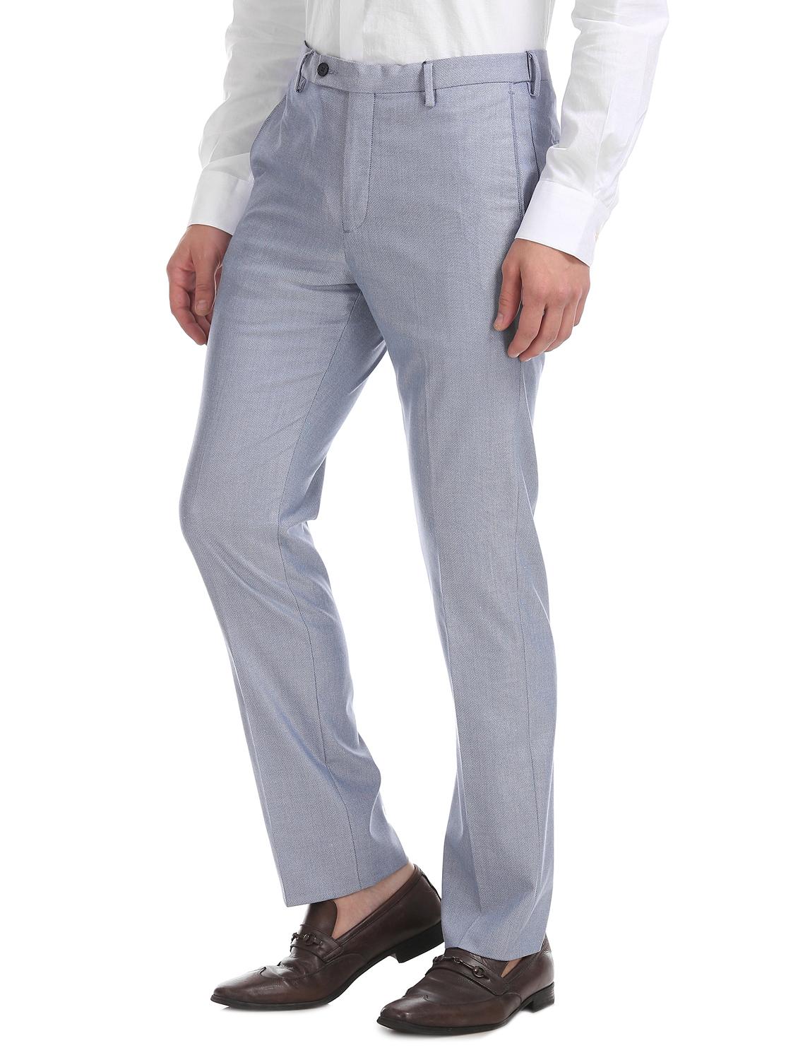blue textured flat front formal trouser - 17667228 - Zoom Image - 2