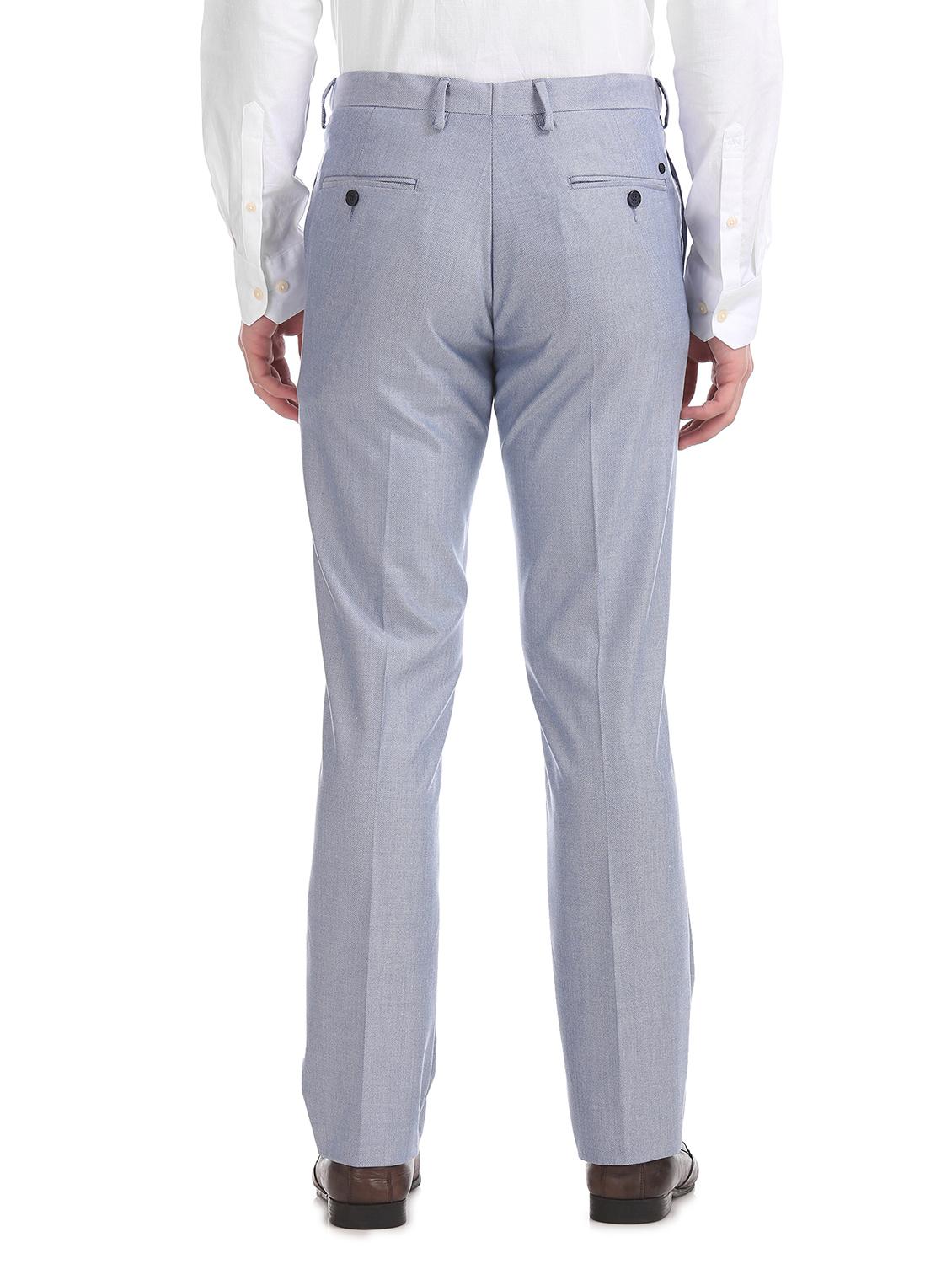 blue textured flat front formal trouser - 17667228 - Zoom Image - 3
