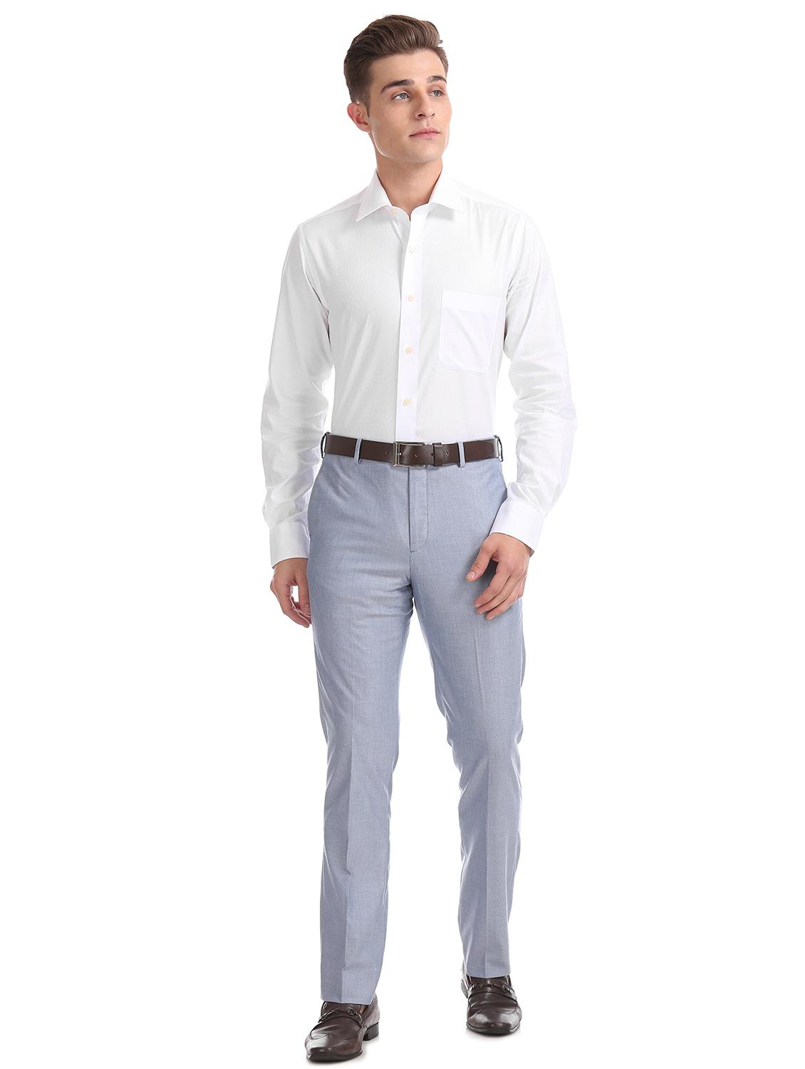 blue textured flat front formal trouser - 17667228 - Zoom Image - 4