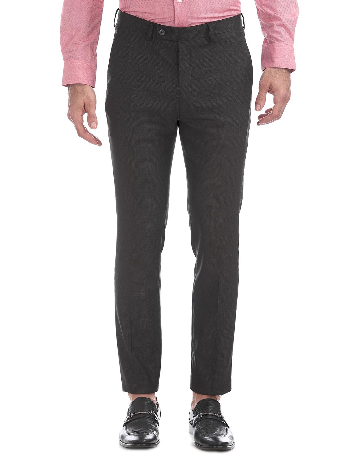 grey checkered flat front formal trouser - 17667231 - Zoom Image - 1