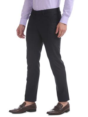 navy blue solid flat front formal trouser - 17667232 - Standard Image - 2