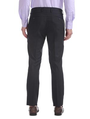 navy blue solid flat front formal trouser - 17667232 - Standard Image - 3