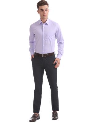 navy blue solid flat front formal trouser - 17667232 - Standard Image - 4