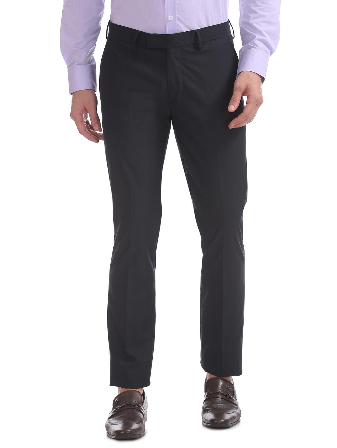 navy blue solid flat front formal trouser - 17667232 - Zoom Image - 1