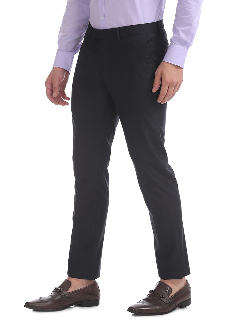 navy blue solid flat front formal trouser - 17667232 - Zoom Image - 2