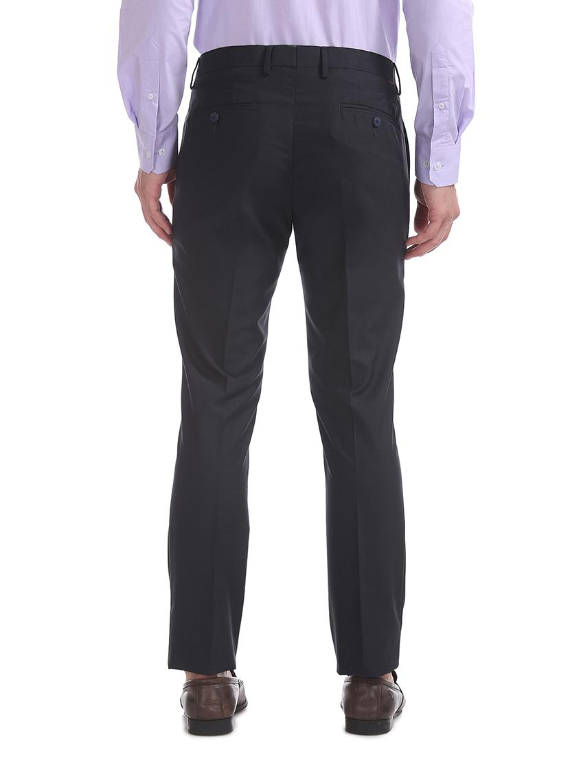navy blue solid flat front formal trouser - 17667232 - Zoom Image - 3