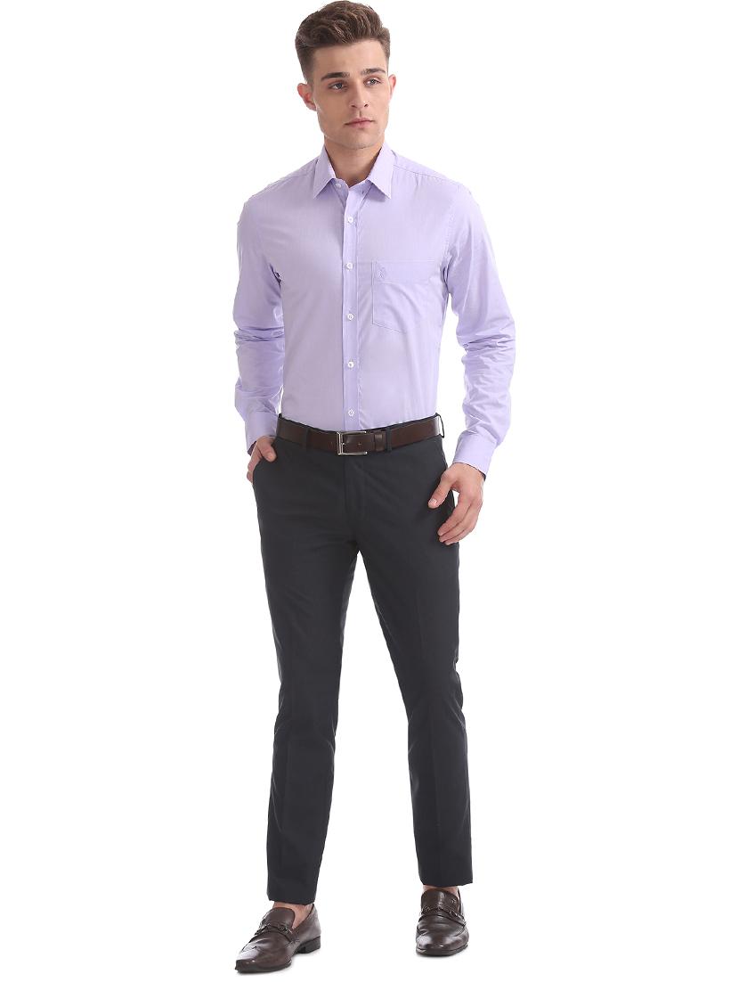 navy blue solid flat front formal trouser - 17667232 - Zoom Image - 4