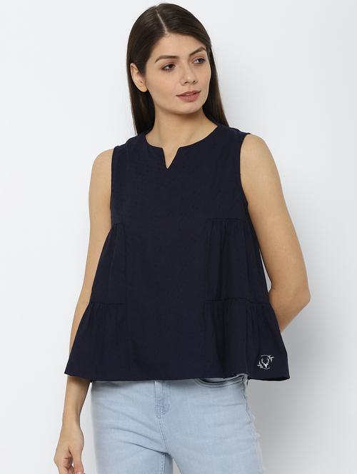 notch neck self design top - 17667288 - Standard Image - 1
