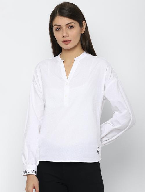 mandarin neck self design top - 17667295 - Standard Image - 1
