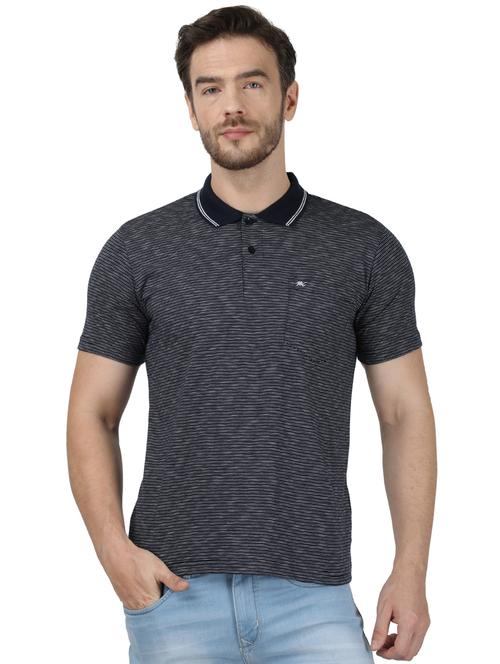 navy blue striped polo t-shirt - 17667383 - Standard Image - 1