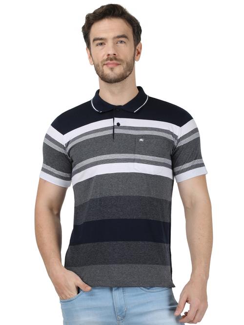 navy blue striped polo t-shirt - 17667387 - Standard Image - 1