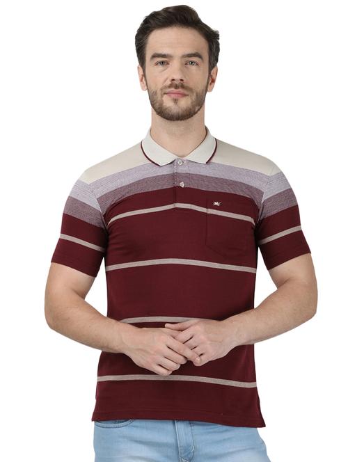 maroon striped polo t-shirt - 17667393 - Standard Image - 1