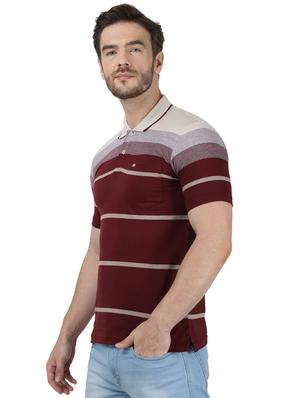 maroon striped polo t-shirt - 17667393 - Standard Image - 2