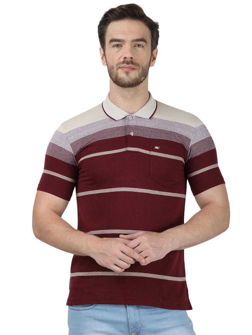 maroon striped polo t-shirt - 17667393 - Zoom Image - 1