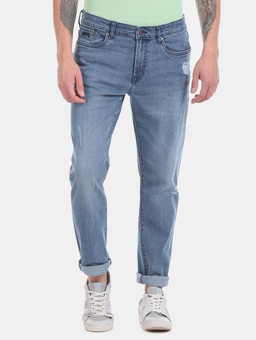 blue light washed distressed denim jean - 17667930 - Standard Image - 1