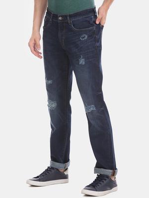 navy blue light washed distressed denim jean - 17667948 - Standard Image - 2