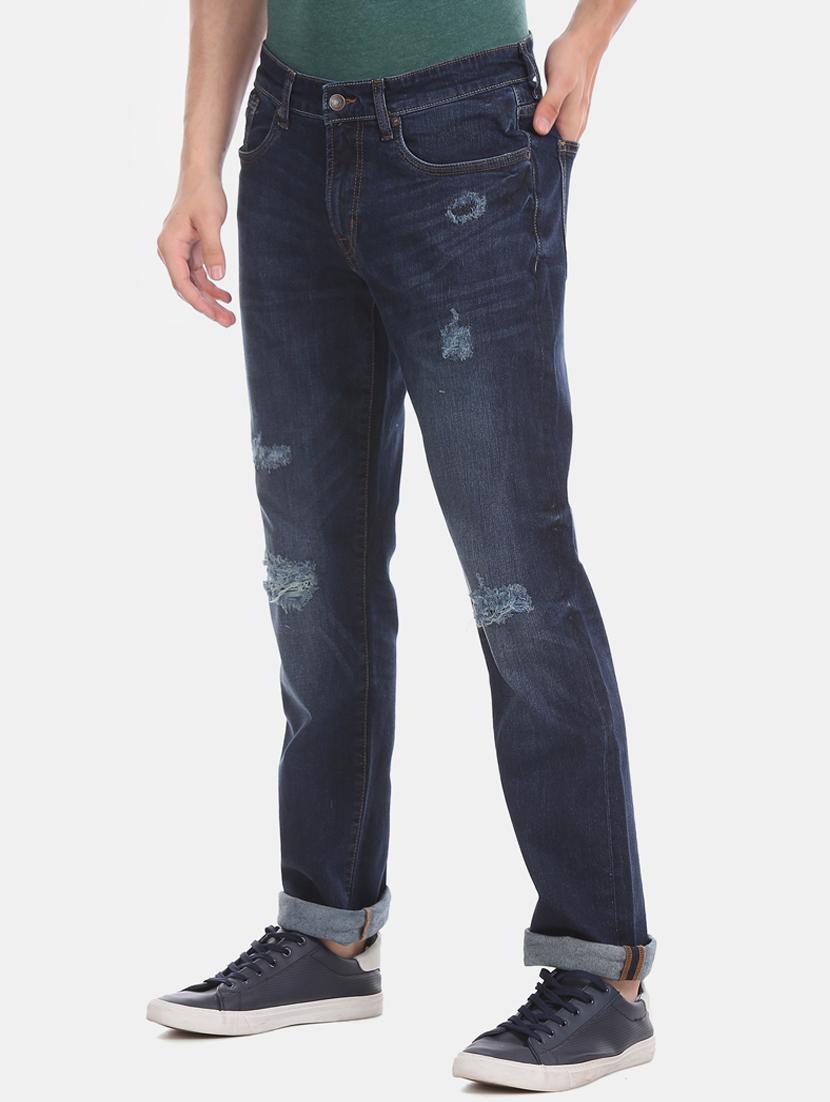 navy blue light washed distressed denim jean - 17667948 - Zoom Image - 2