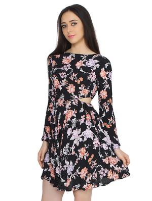 boat neck floral a-line dress - 17667980 - Standard Image - 2