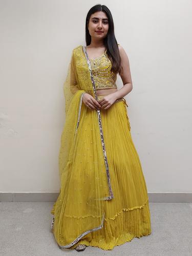 yellow mirror work lehenga set - 17668109 - Very Small Image - 1