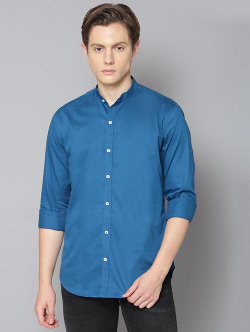 blue solid casual shirt - 17668120 - Standard Image - 1