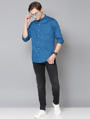 blue solid casual shirt - 17668120 - Standard Image - 4