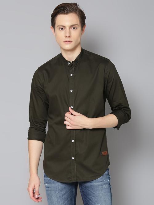 olive green solid casual shirt - 17668125 - Standard Image - 1
