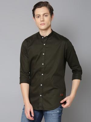 olive green solid casual shirt - 17668125 - Standard Image - 2